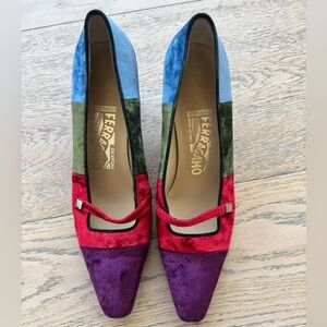 Salvatore Ferragamo Colorblock Velvet Kitten heels
